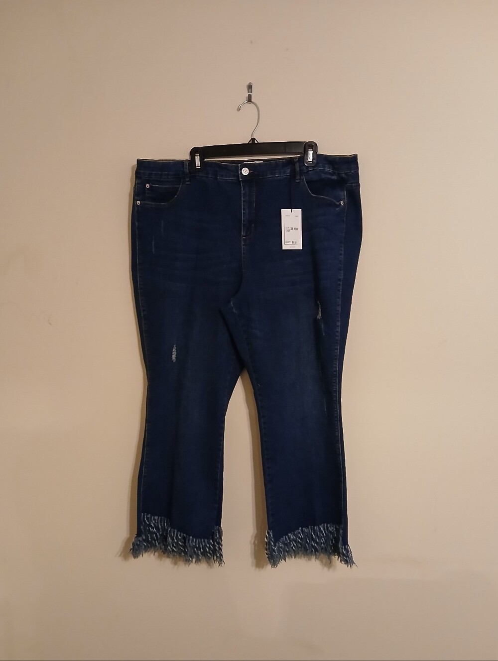 For The Republic Dark Blue Frayed-Ankle Cropped Jeans